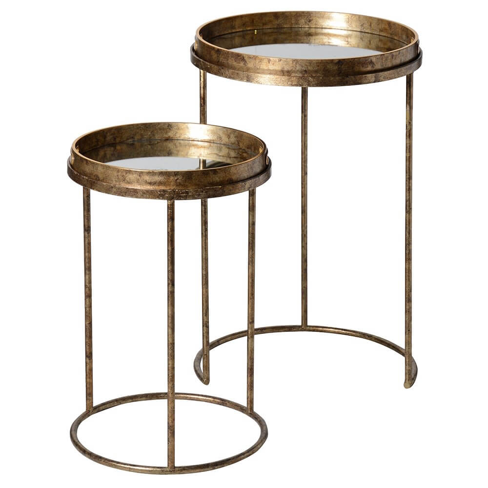 Showing image for Antiqued gold mirrored tables -nest x 2