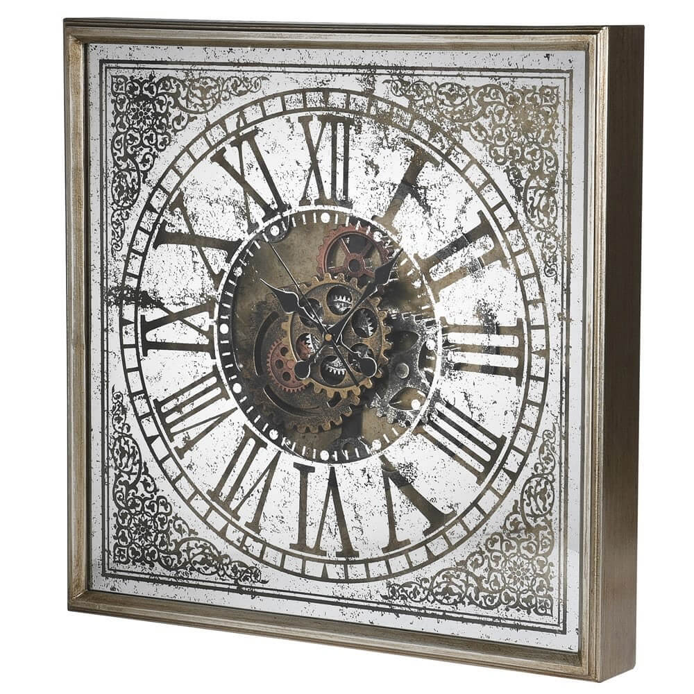 Showing image for Mirrored cogs square wall clock