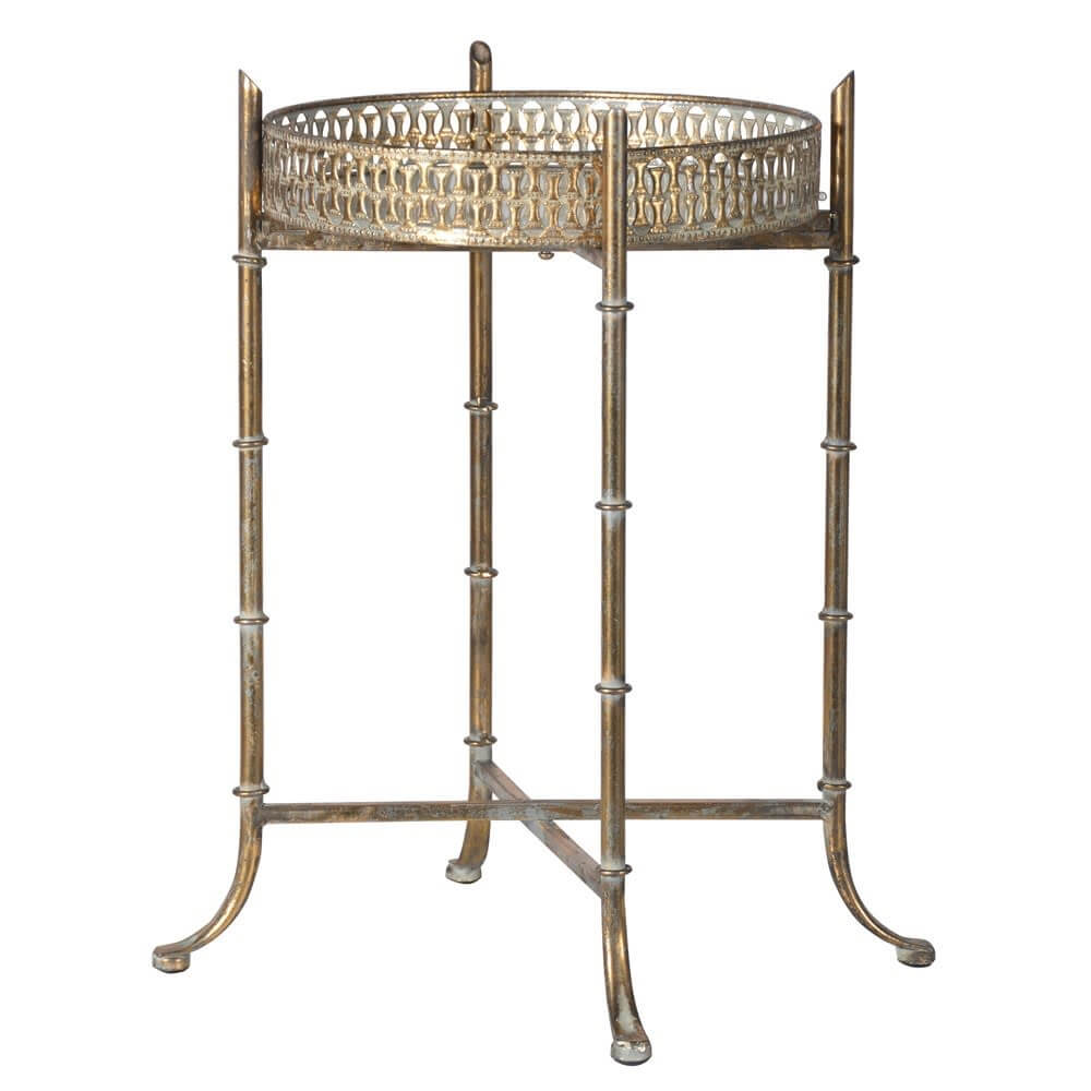 Pierced Gold Antiqued Mirror Tray Table Dining Furniture