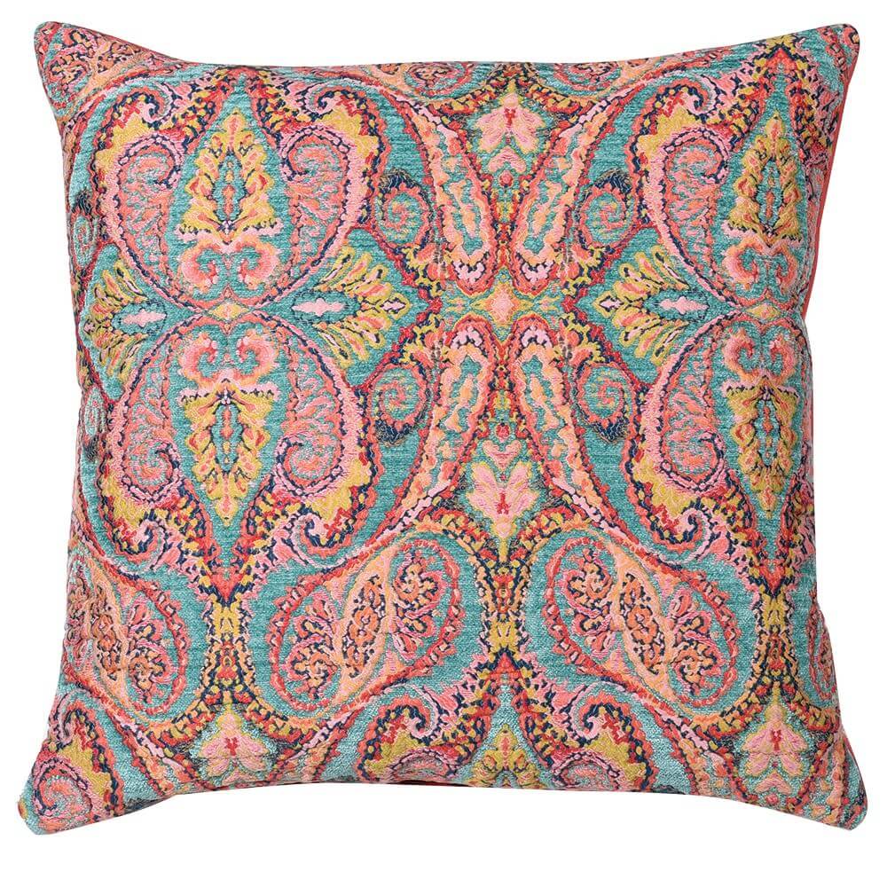 Showing image for Citrine/pink paisley print cushion