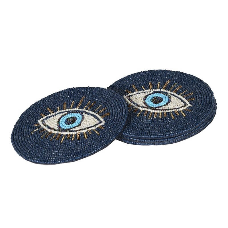 Showing image for Blue 'evil eye' drinks coasters