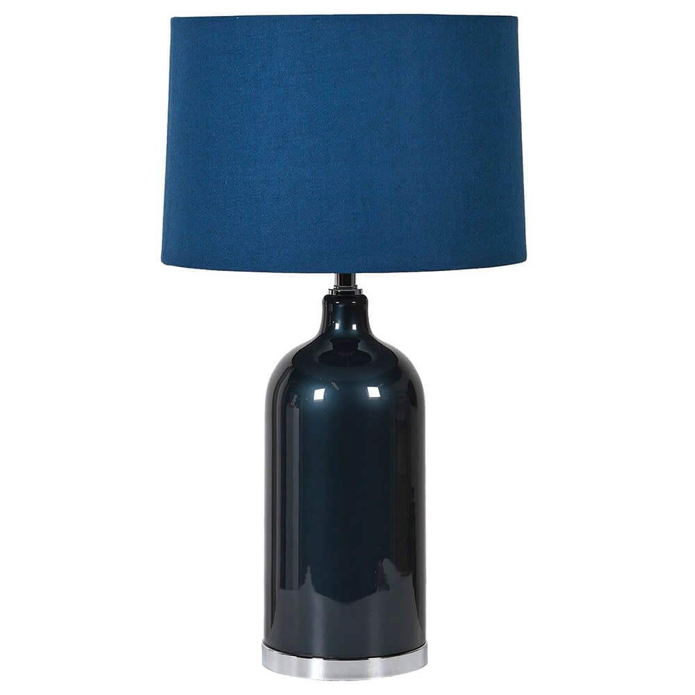 Showing image for Navy blue glass lamp base with shade