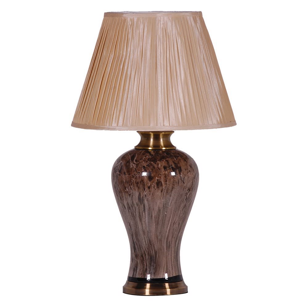 Showing image for Bronze marble effect lamp & pleated gold shade