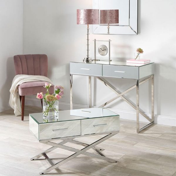 SUZETTE SILVER MIRROR GLASS COFFEE TABLE